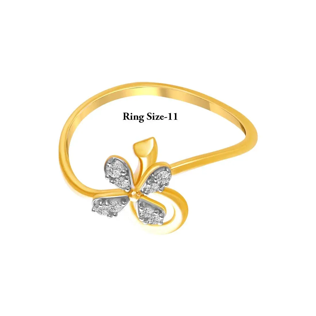 14K Gold Ring With Diamond Studded Floral Motif In The Centre