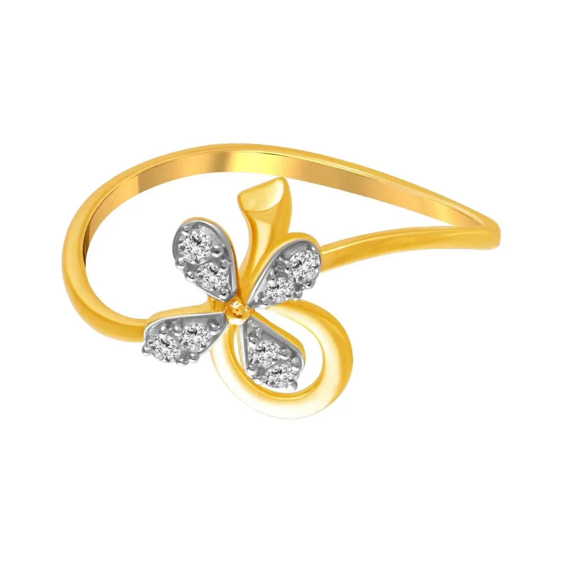 14K Gold Ring With Diamond Studded Floral Motif In The Centre