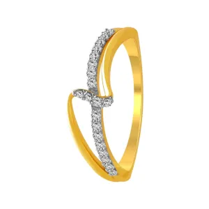 14K Gold Twisted V-shaped Diamond Ring With Diamond-studded Bands