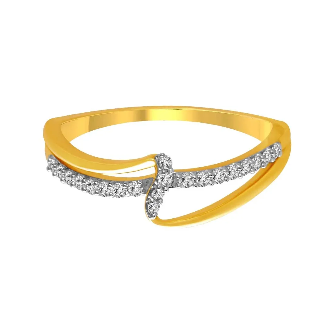14K Gold Twisted V-shaped Diamond Ring With Diamond-studded Bands