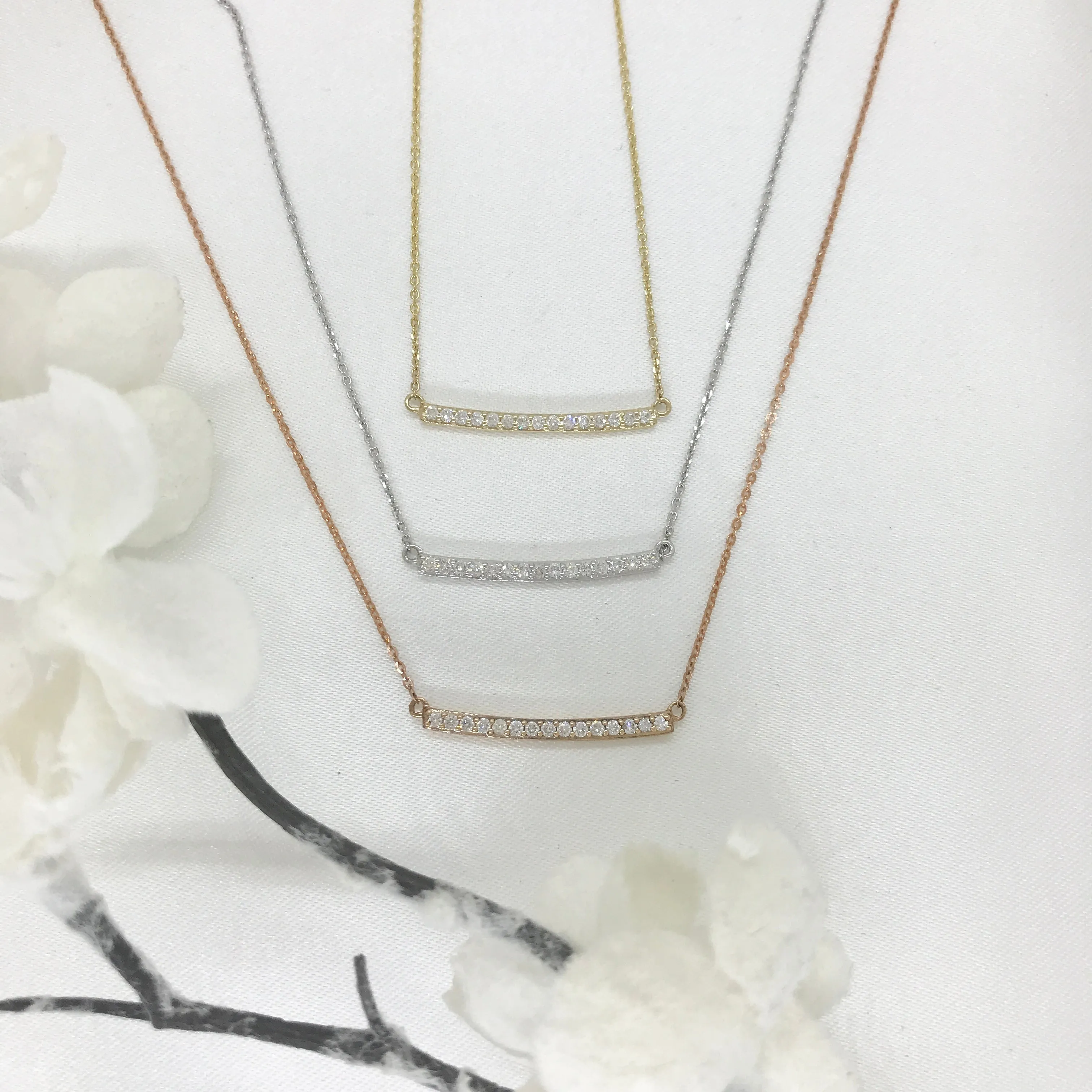 14k Rose Gold Bar Diamond Necklace