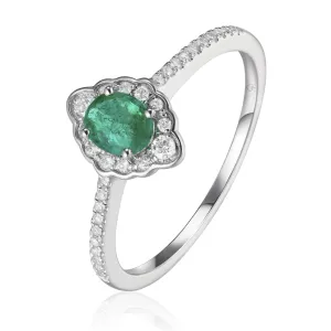 14K White Gold Emerald And Diamond Halo Ring