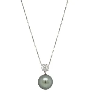 18ct White Gold 13.6mm Black Pearl & Diamond Galaxy Necklace