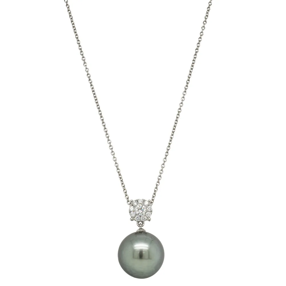 18ct White Gold 13.6mm Black Pearl & Diamond Galaxy Necklace