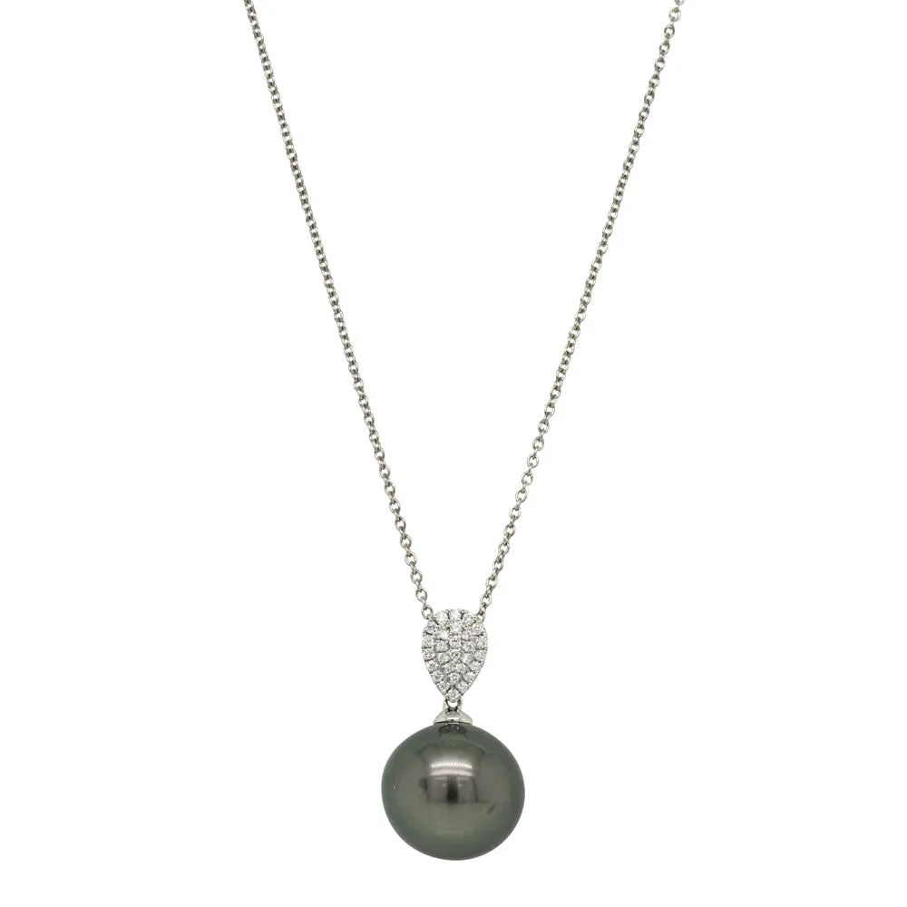 18ct White Gold 13.9mm Tahitian Pearl & Diamond Aegean Pendant
