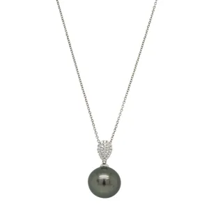 18ct White Gold 13.9mm Tahitian Pearl & Diamond Aegean Pendant