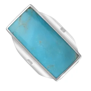 18ct White Gold Turquoise King's Coronation Hallmark Large Oblong Ring D