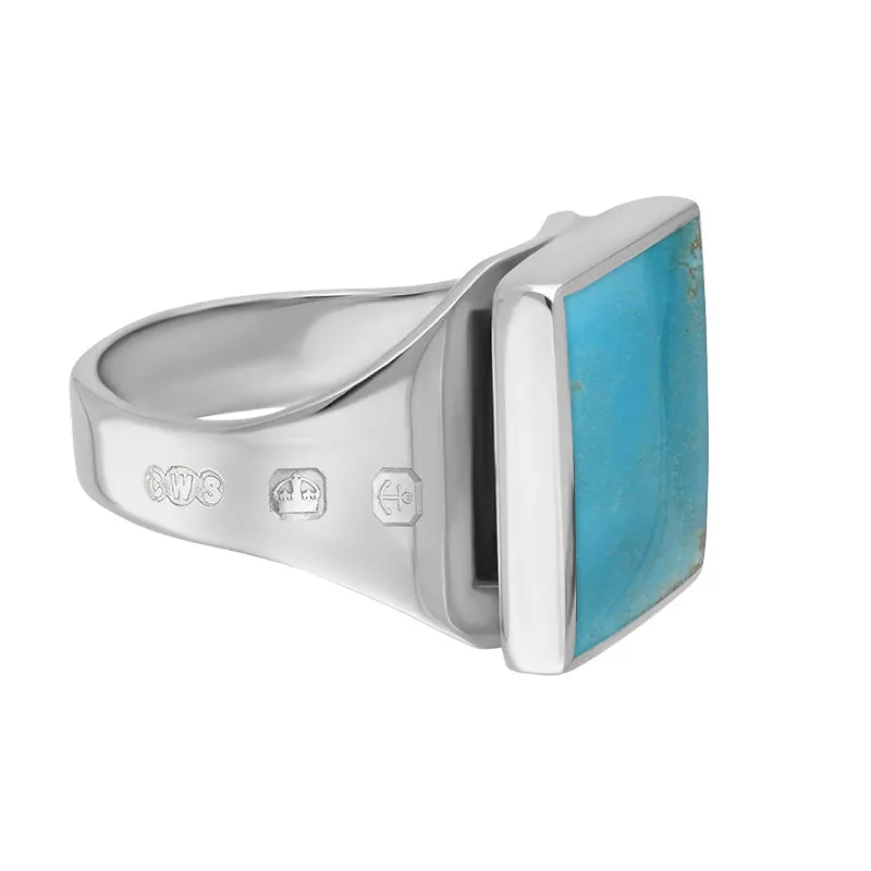 18ct White Gold Turquoise King's Coronation Hallmark Small Square Ring D