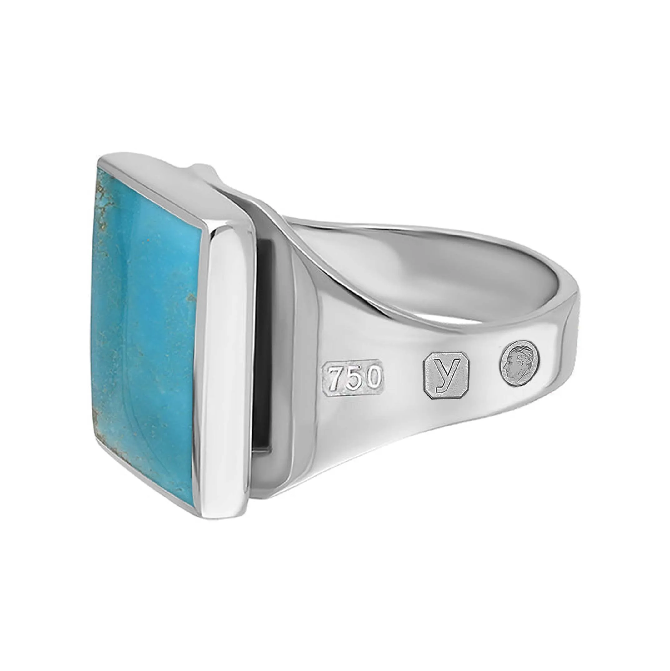 18ct White Gold Turquoise King's Coronation Hallmark Small Square Ring D