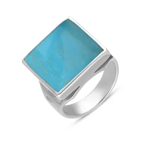 18ct White Gold Turquoise King's Coronation Hallmark Small Square Ring D