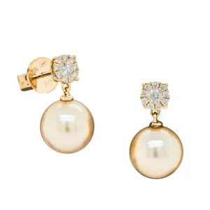 18ct Yellow Gold 10.5mm South Sea Pearl & Diamond Galaxy Earrings
