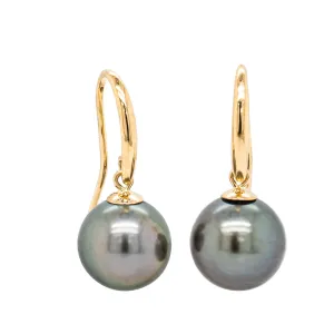 18ct Yellow Gold Tahitian Black Pearl Earrings