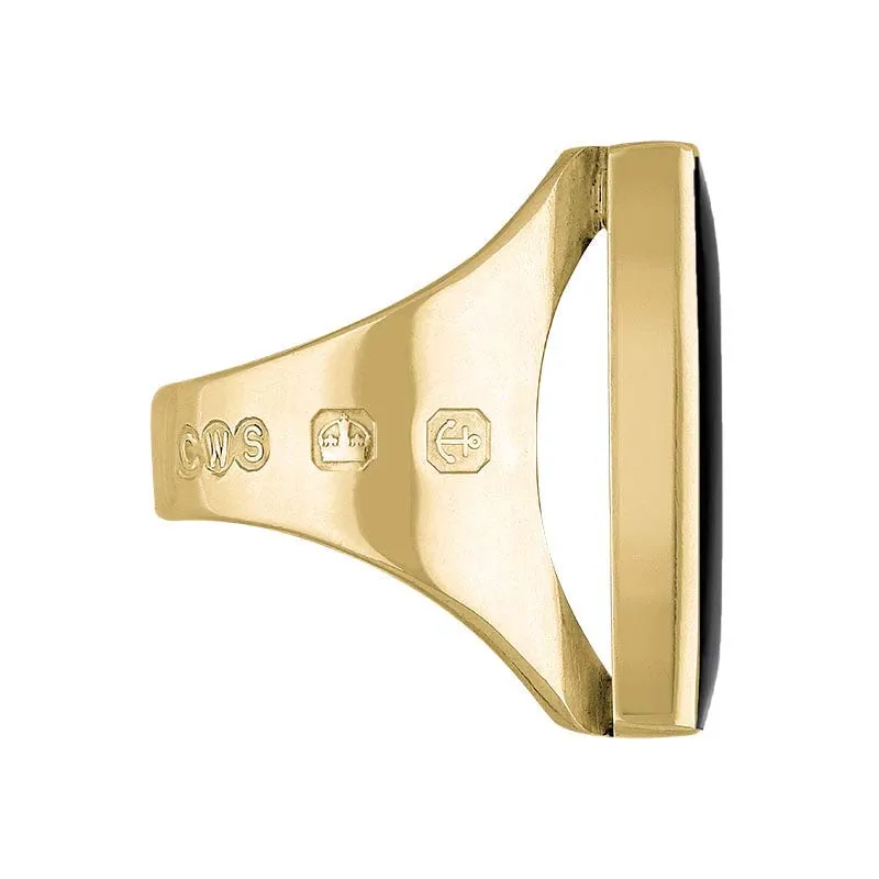 18ct Yellow Gold Whitby Jet King's Coronation Hallmark Medium Oblong Ring D