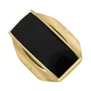 18ct Yellow Gold Whitby Jet King's Coronation Hallmark Medium Oblong Ring D