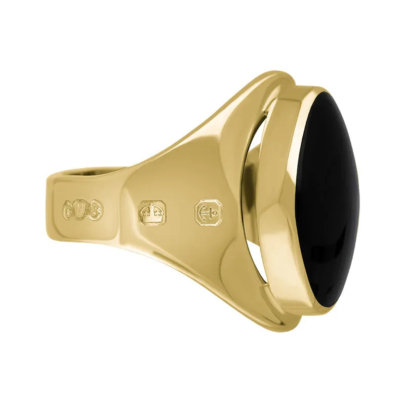 18ct Yellow Gold Whitby Jet King's Coronation Hallmark Small Oval Ring D