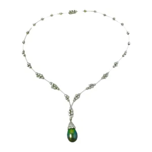 18K White  Gold Necklace with Detachable Black Tahitian Pearl and 71 Diamonds