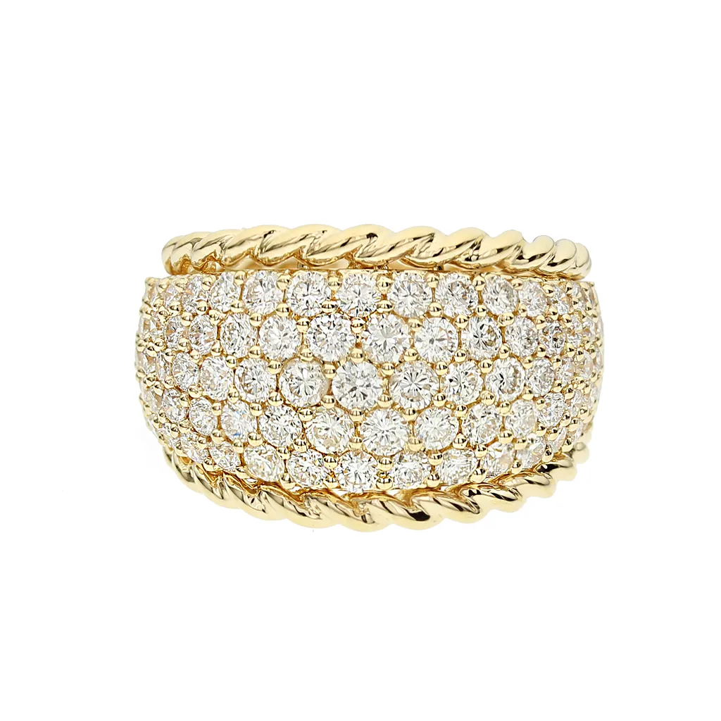 18K Yellow Gold Wide Pav Band Natural Diamonds Ring