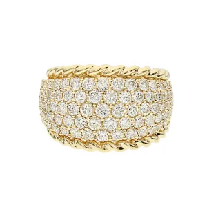 18K Yellow Gold Wide Pav Band Natural Diamonds Ring