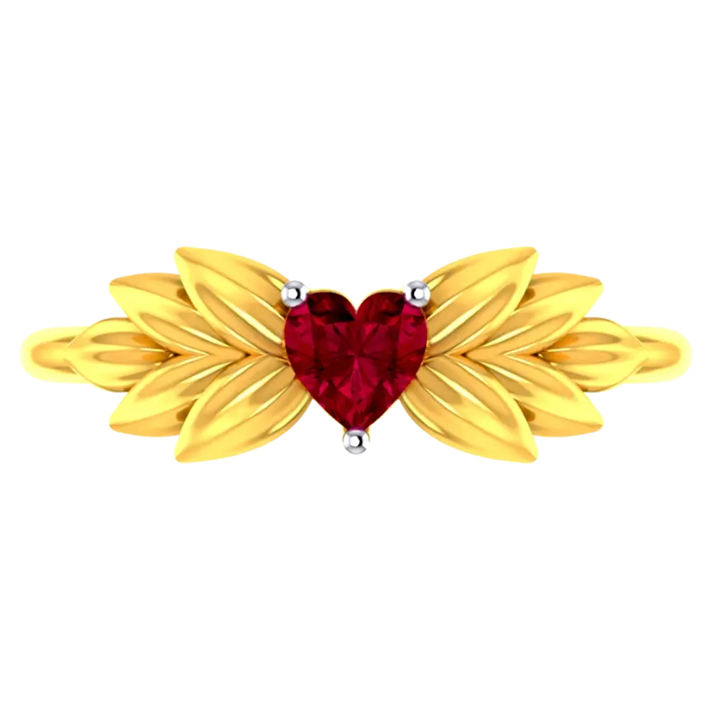 22k Gold Ring With A Heart And Leafy Designs