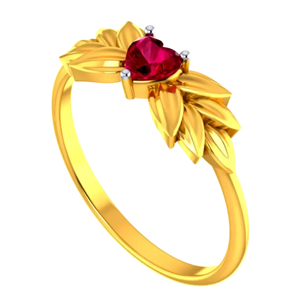 22k Gold Ring With A Heart And Leafy Designs