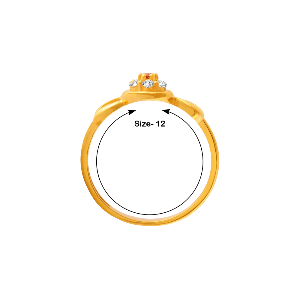 22KT Yellow Gold, American Diamond And Ruby Ring For Women