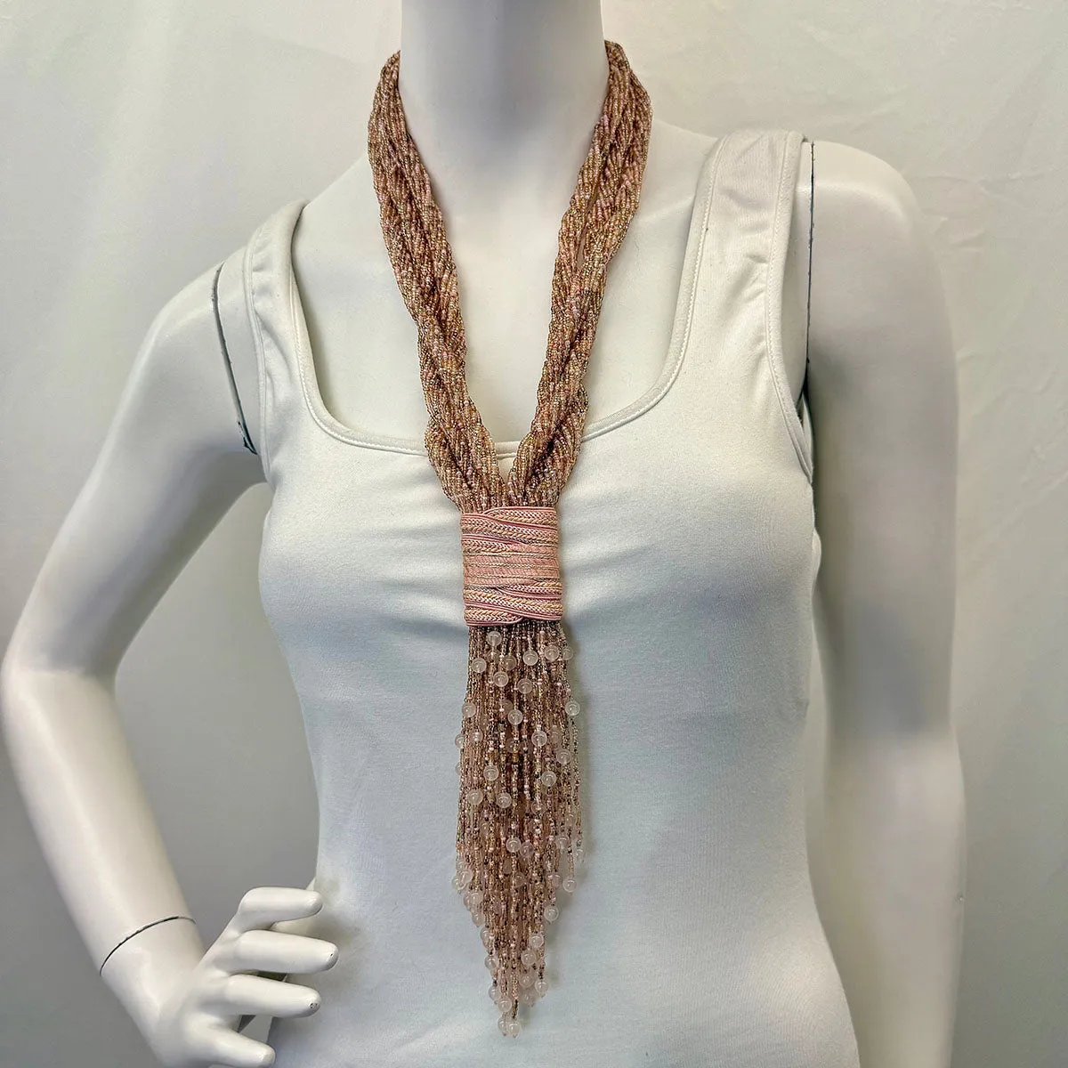 3 Strand Twisted Fringe Bead Necklace