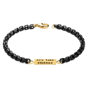 4mm Stainless Steel Black Chain Cities Square Bar Bracelet