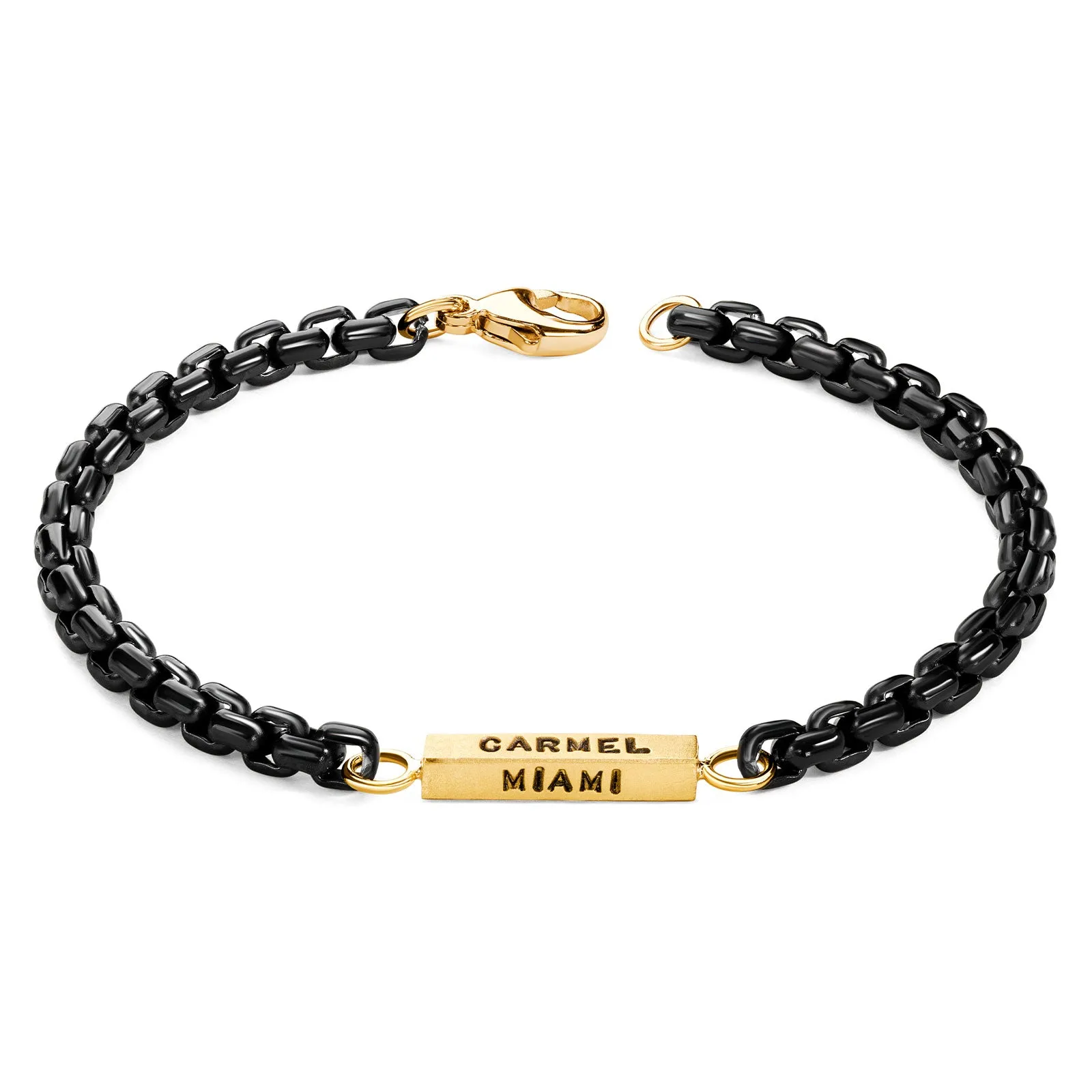 4mm Stainless Steel Black Chain Cities Square Bar Bracelet