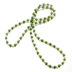5mm Green Jade Bead & White Pearl Rope Necklace