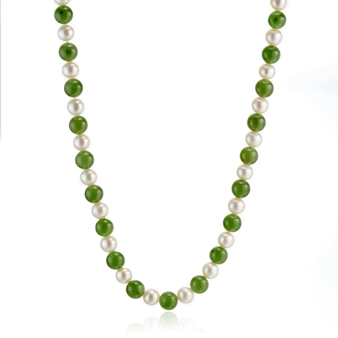 5mm Green Jade Bead & White Pearl Rope Necklace