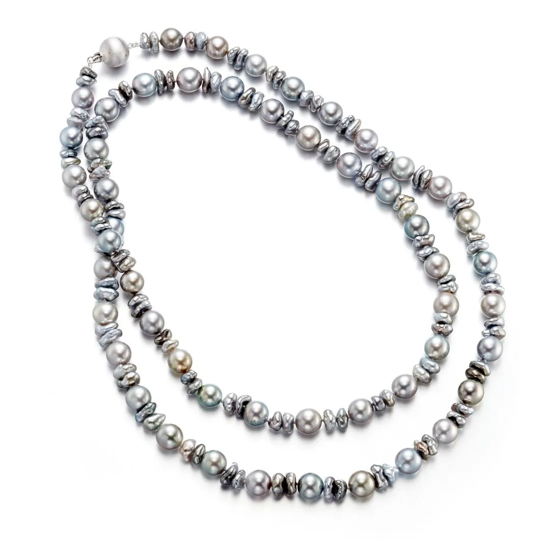 6-9mm Mixed Gray Keshi & Tahitian Pearl Long Necklace