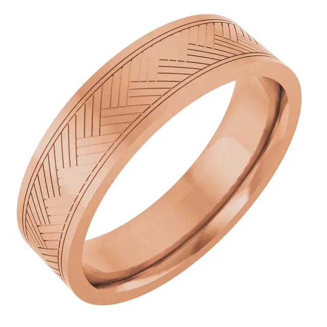 6 MM Herringbone Patterned 10k Gold Comfort-Fit Band