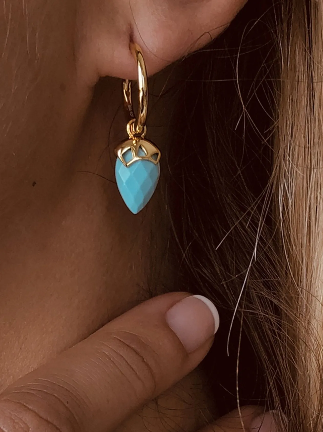 925 Silver earrings with 18k yellow gold plating and Turquoise
