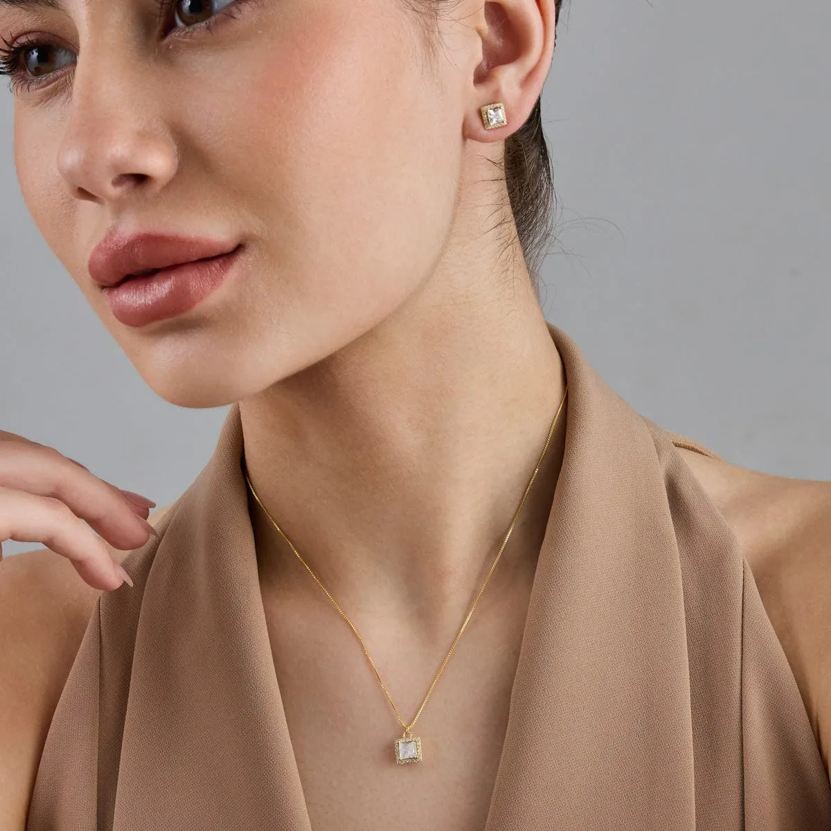 92.5 Silver Pendant with Chain and Earring Set 182942
