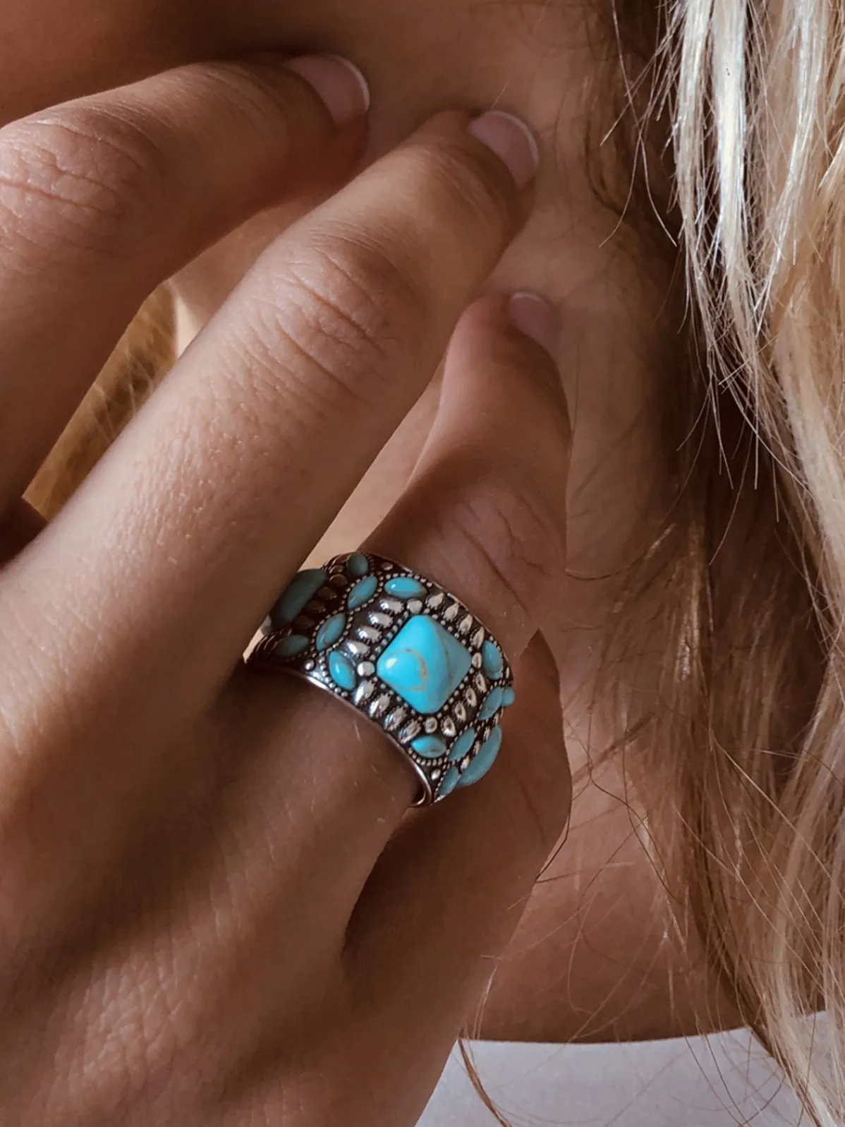 925 Silver Plated Ring with Turquoise Assembly