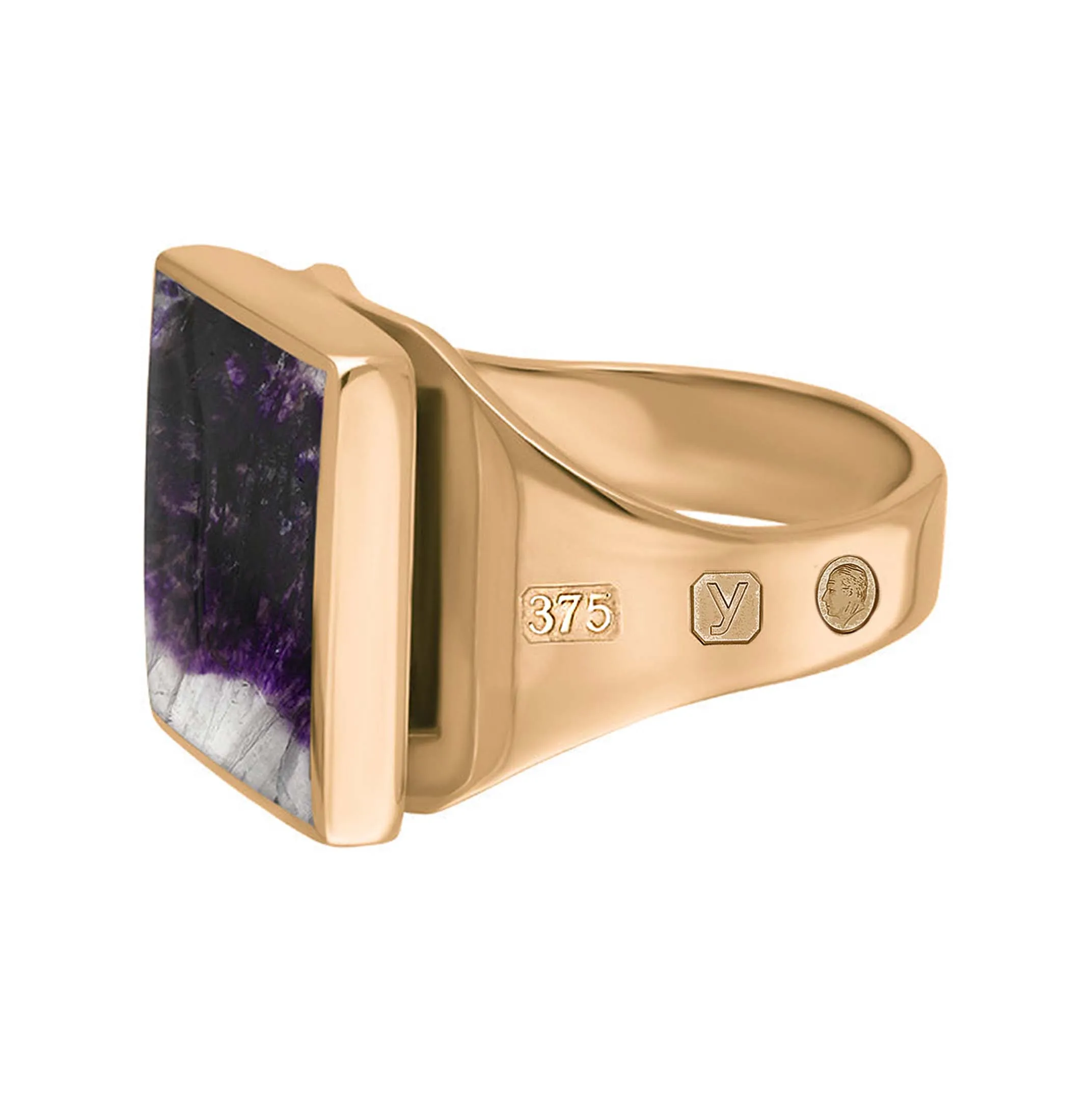 9ct Rose Gold Blue John King's Coronation Hallmark Small Square Ring D