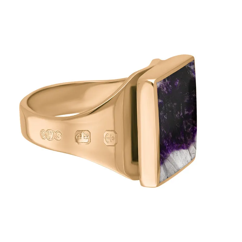 9ct Rose Gold Blue John King's Coronation Hallmark Small Square Ring D