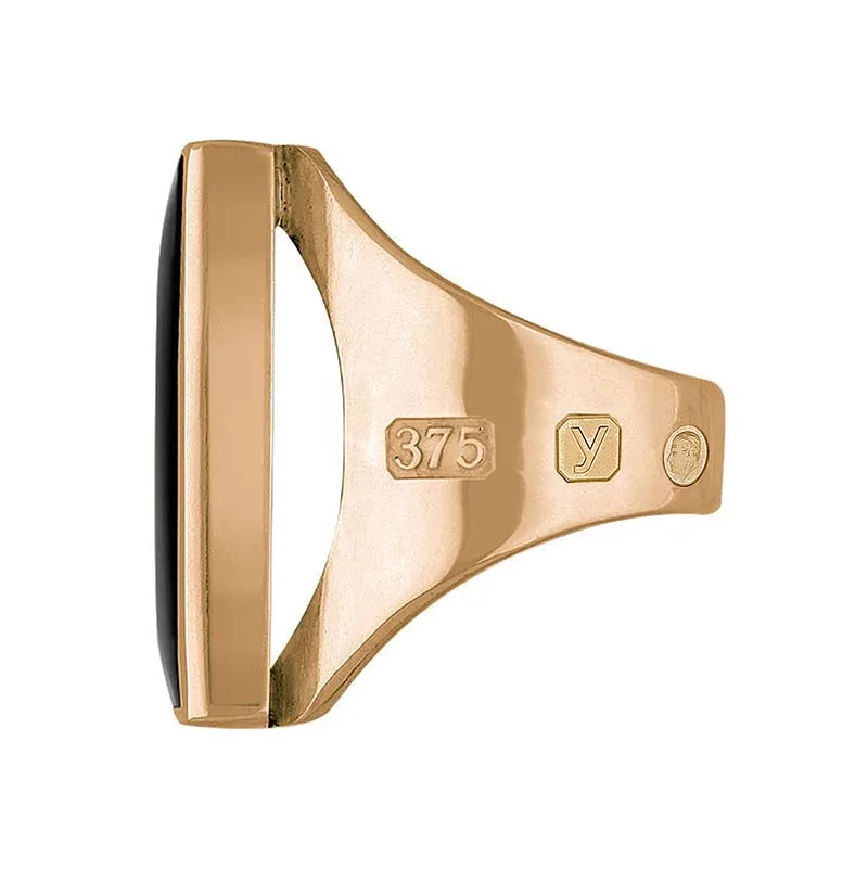 9ct Rose Gold Whitby Jet King's Coronation Hallmark Medium Square Ring D