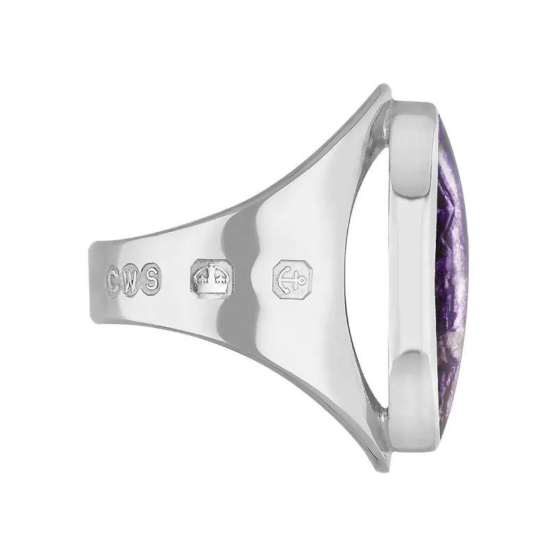 9ct White Gold Blue John King's Coronation Hallmark Medium Oval Ring D