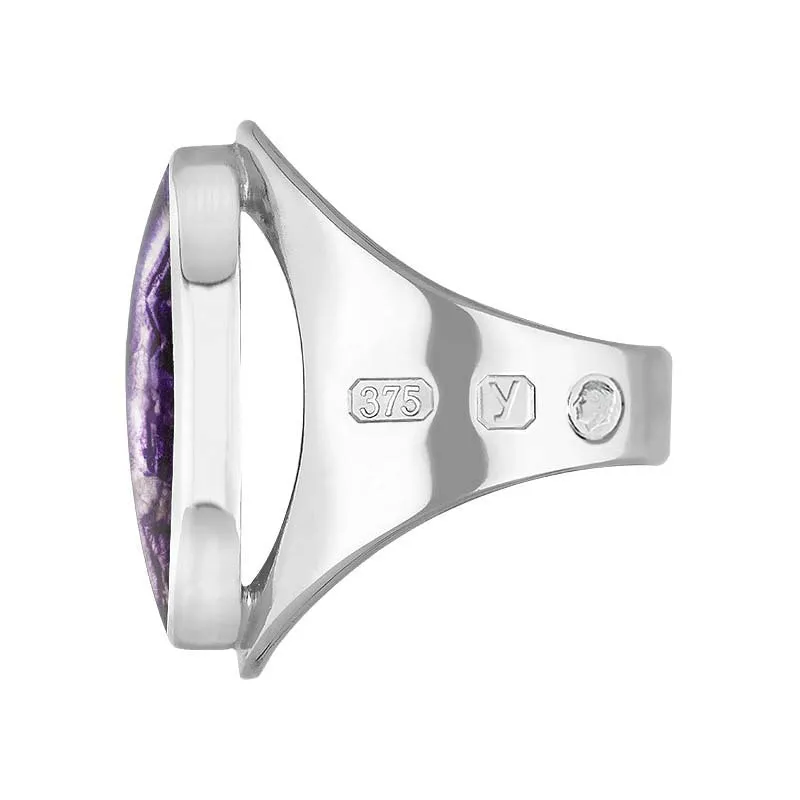 9ct White Gold Blue John King's Coronation Hallmark Medium Oval Ring D