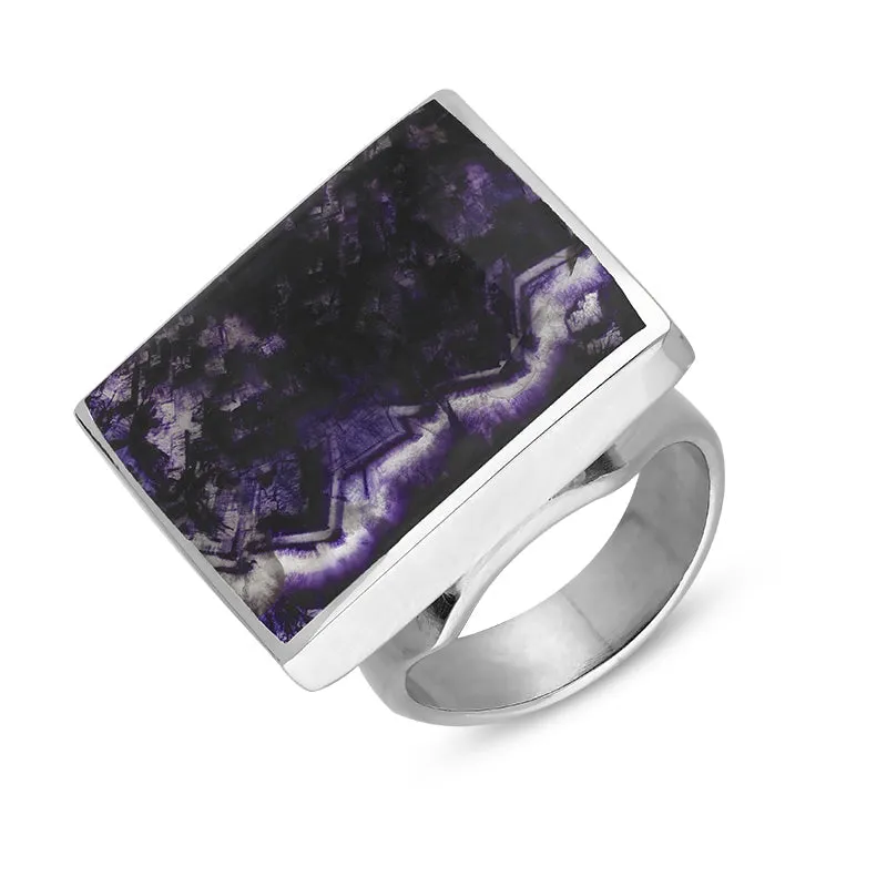 9ct White Gold Blue John King's Coronation Hallmark Medium Square Ring D