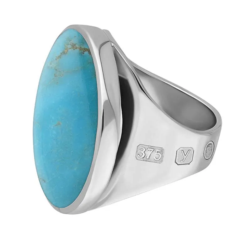 9ct White Gold Turquoise King's Coronation Hallmark Medium Round Ring D