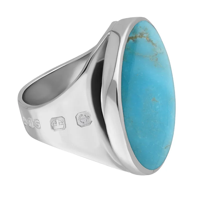 9ct White Gold Turquoise King's Coronation Hallmark Medium Round Ring D