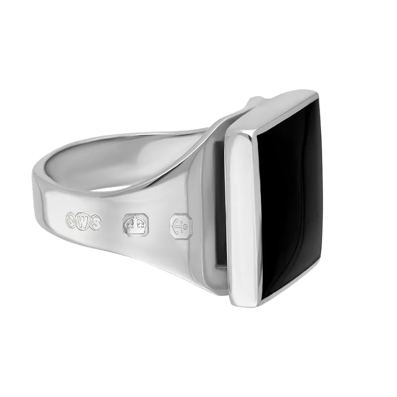 9ct White Gold Whitby Jet King's Coronation Hallmark Small Square Ring D