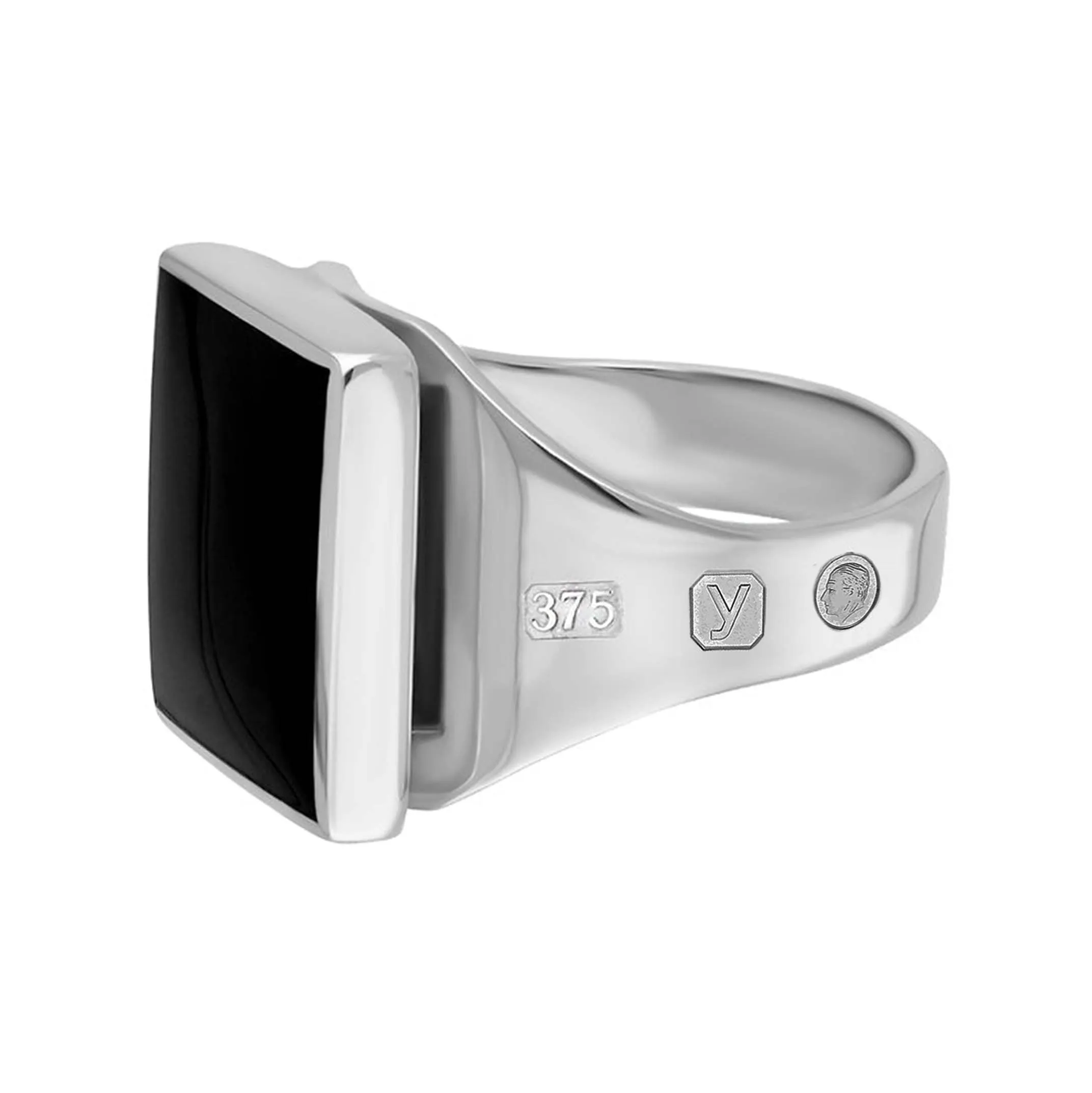 9ct White Gold Whitby Jet King's Coronation Hallmark Small Square Ring D