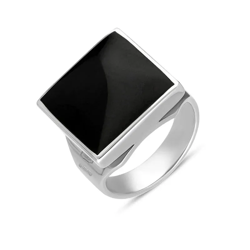 9ct White Gold Whitby Jet King's Coronation Hallmark Small Square Ring D