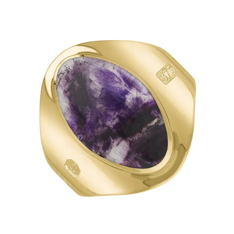 9ct Yellow Gold Blue John King's Coronation Hallmark Small Oval Ring D