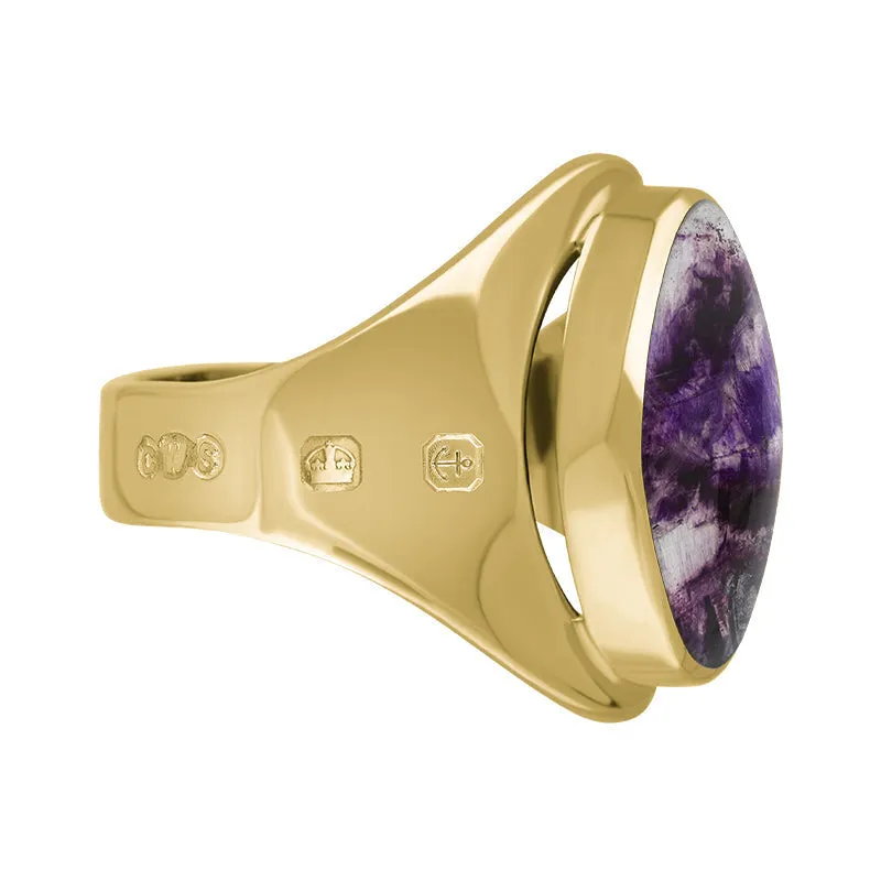 9ct Yellow Gold Blue John King's Coronation Hallmark Small Oval Ring D