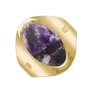 9ct Yellow Gold Blue John King's Coronation Hallmark Small Oval Ring D