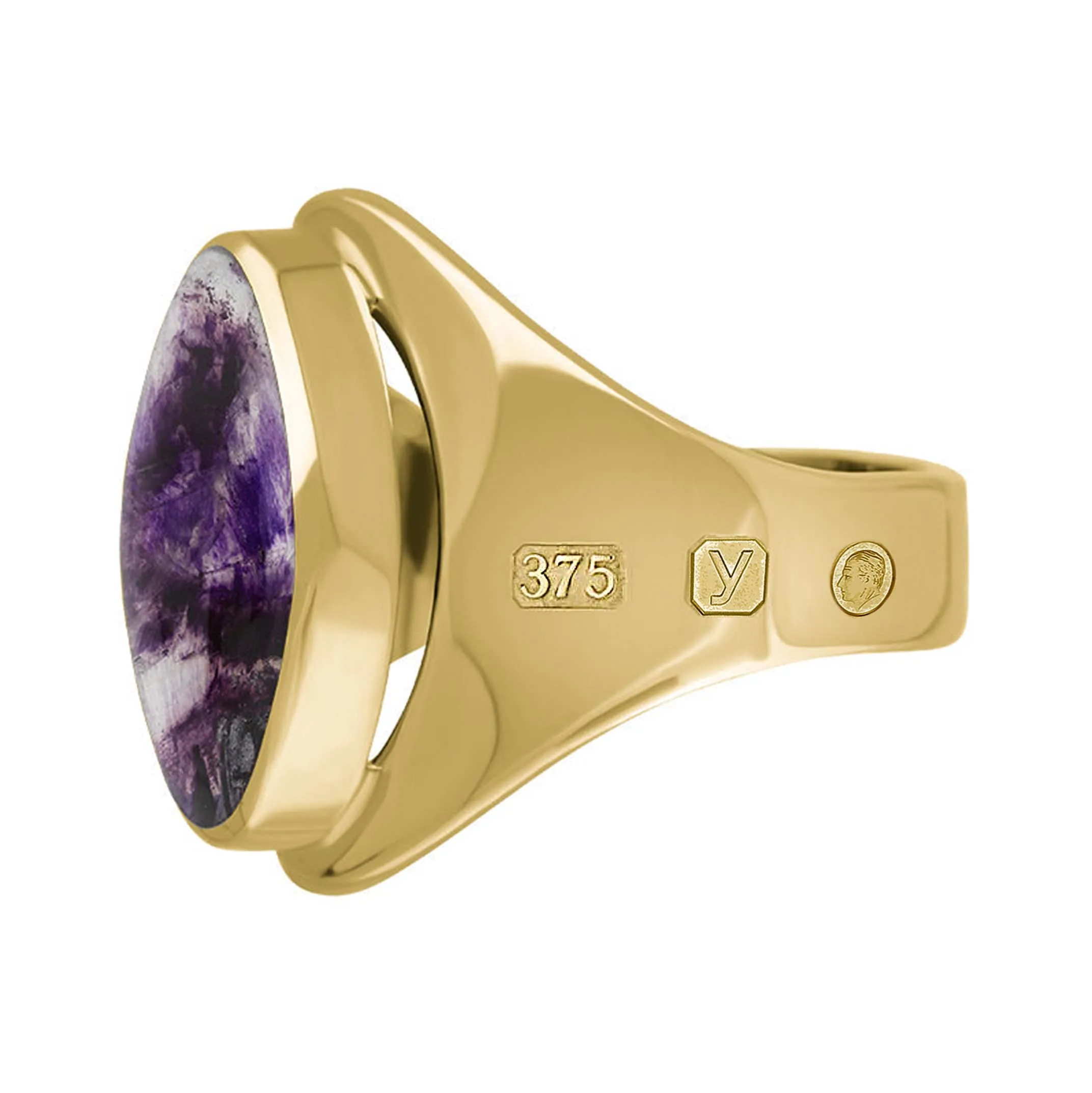 9ct Yellow Gold Blue John King's Coronation Hallmark Small Oval Ring D